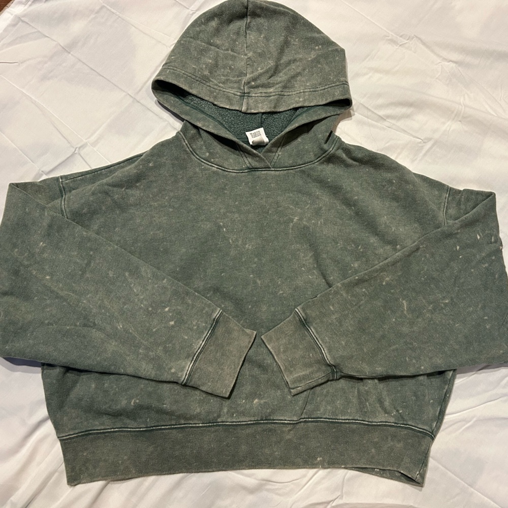 PINK Victoria's Secret Distressed Green Cropped Hoodie